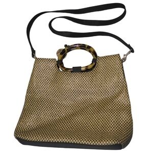Vintage Marlo Woven Chevron Crossbody Handbag Tan Herringbone Quiet Luxury‎